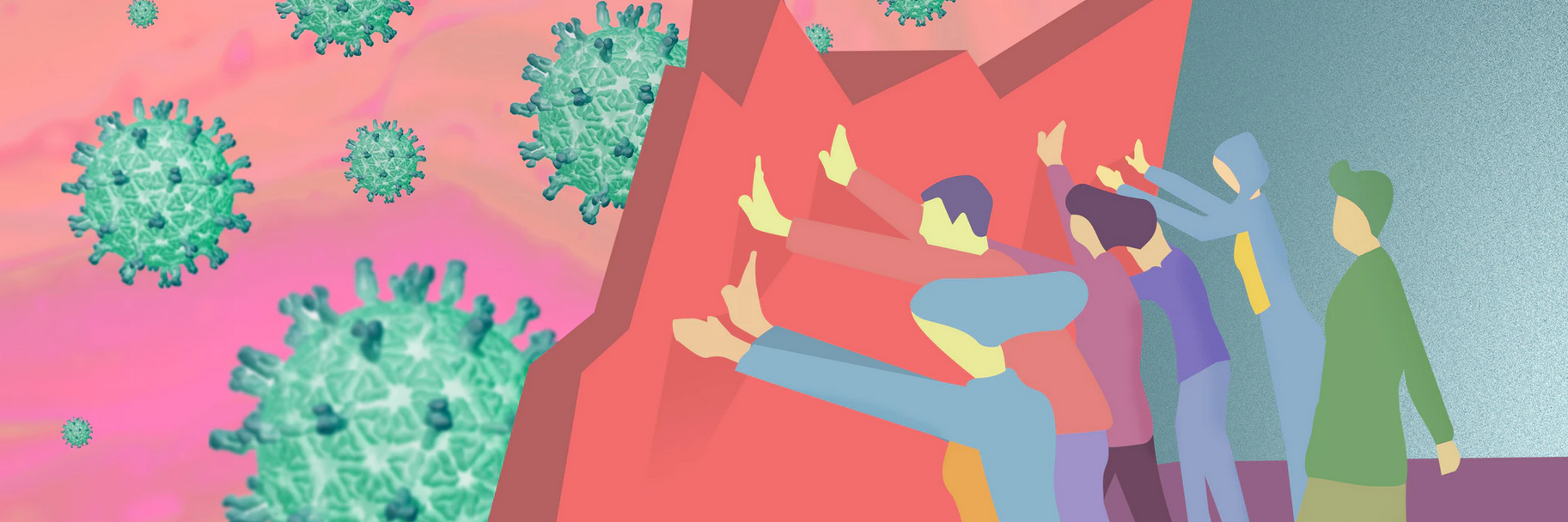 Menschen stemmen sich gegen Mauer um Coronavirus aufzuhalten