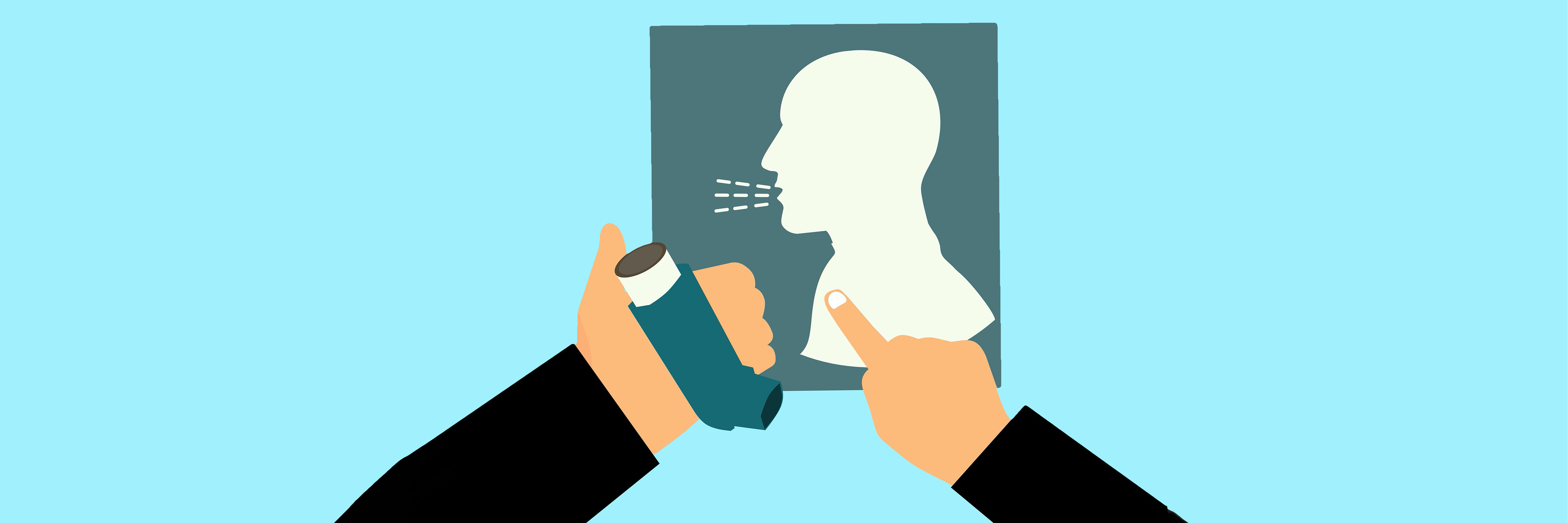 Atemstörung Illustration und Hände die einen Inhalator halten