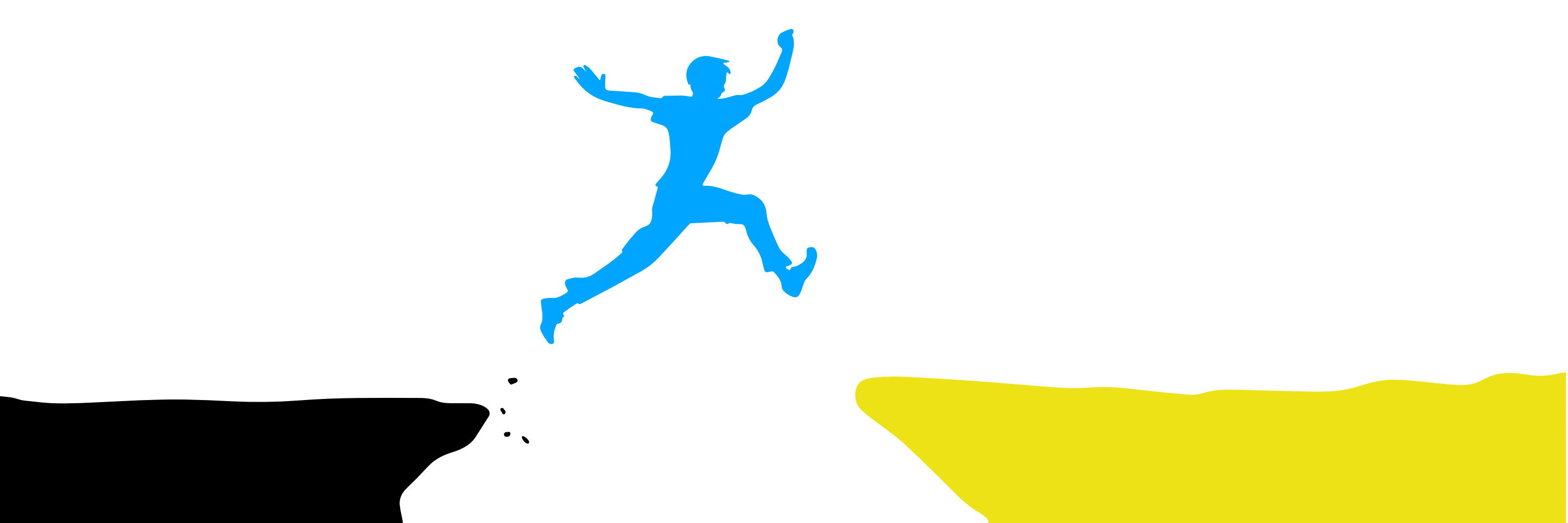 Mann springt über eine einen Abgrund